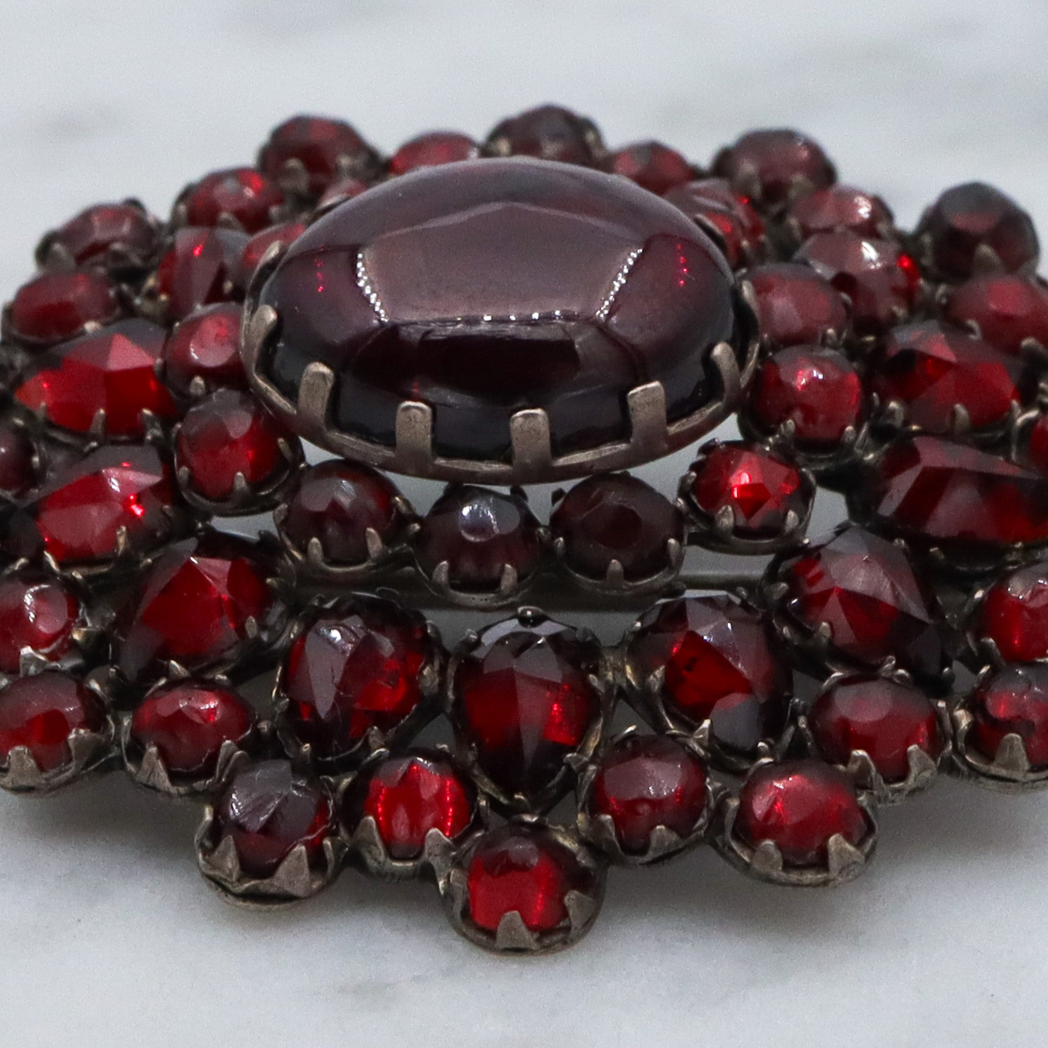 Antique Victorian Bohemian rose cut garnet sunburst brooch